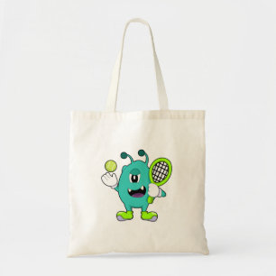 Alien in Tennis met Tennis racket Tote Bag