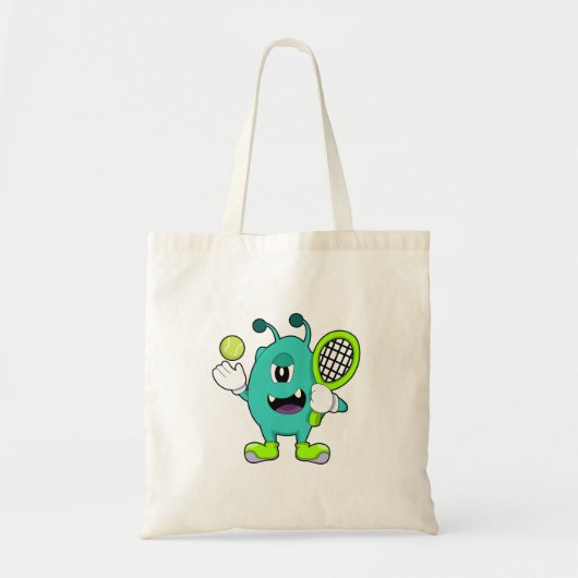 Alien in Tennis met Tennis racket Tote Bag (Voorkant)