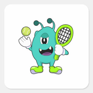 Alien in Tennis met Tennis racket Vierkante Sticker
