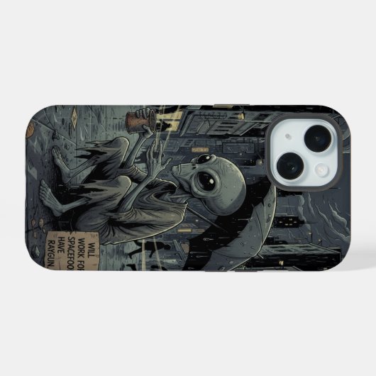 Alien in the Rain iPhone 15 Case (Achterkant horizontaal)