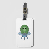 Alien in zijn kleine ruimteschip bagagelabel (Voorkant (verticaal))