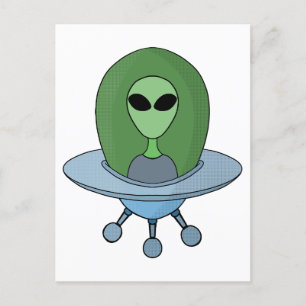 Alien in zijn kleine ruimteschip briefkaart