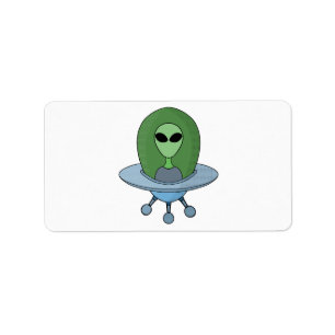 Alien in zijn kleine ruimteschip etiket