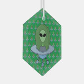 Alien in zijn kleine ruimteschip glas ornament (Voorkant Rechts)