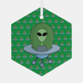 Alien in zijn kleine ruimteschip glas ornament (Achterkant)
