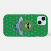 Alien in zijn kleine ruimteschip iPhone 15 case (Achterkant horizontaal)