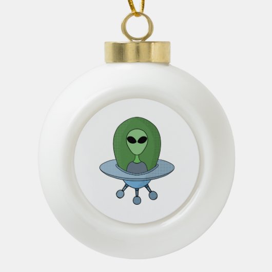 Alien in zijn kleine ruimteschip keramische bal ornament (Voorkant)