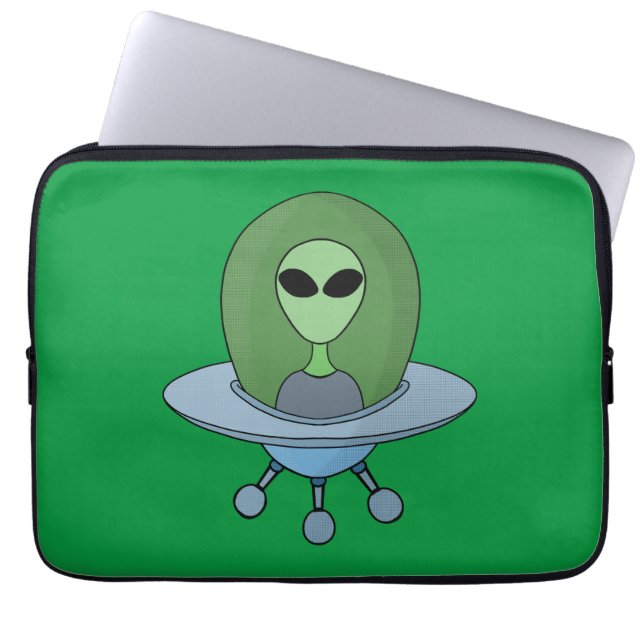 Alien in zijn kleine ruimteschip laptop sleeve (Voorkant)