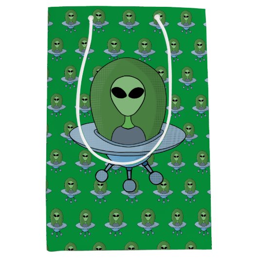 Alien in zijn kleine ruimteschip medium cadeauzakje (Voorkant)