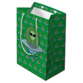 Alien in zijn kleine ruimteschip medium cadeauzakje (Achterkant Gekanteld)