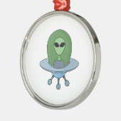 Alien in zijn kleine ruimteschip metalen ornament (Links)