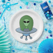 Alien in zijn kleine ruimteschip papieren bordje (Feest)