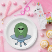 Alien in zijn kleine ruimteschip papieren bordje (Feest)