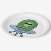 Alien in zijn kleine ruimteschip papieren bordje (Gekanteld)