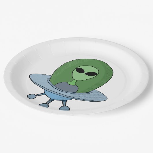Alien in zijn kleine ruimteschip papieren bordje (Gekanteld)