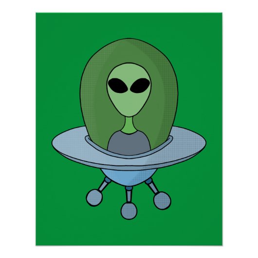 Alien in zijn kleine ruimteschip perfect poster (Voorkant)