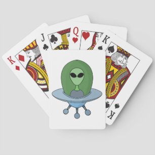 Alien in zijn kleine ruimteschip pokerkaarten