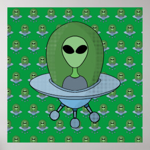 Alien in zijn kleine ruimteschip poster