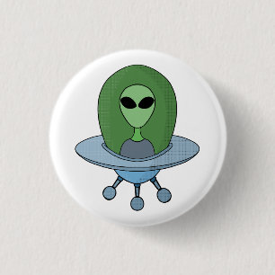 Alien in zijn kleine ruimteschip ronde button 3,2 cm