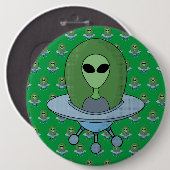 Alien in zijn kleine ruimteschip ronde button 6,0 cm (Voorkant /achterkant)
