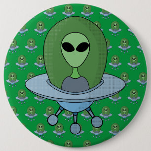 Alien in zijn kleine ruimteschip ronde button 6,0 cm