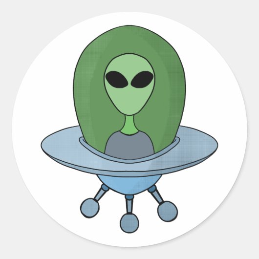 Alien in zijn kleine ruimteschip ronde sticker (Voorkant)