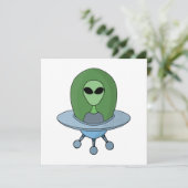 Alien in zijn kleine ruimteschip save the date (Staand voorkant)