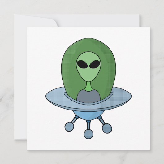 Alien in zijn kleine ruimteschip save the date (Voorkant)