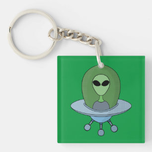 Alien in zijn kleine ruimteschip sleutelhanger