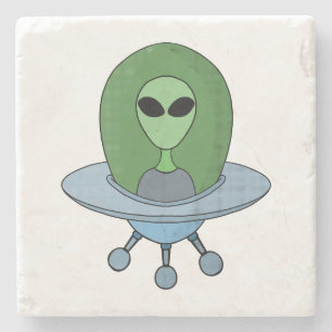 Alien in zijn kleine ruimteschip stenen onderzetter