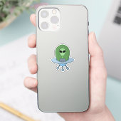 Alien in zijn kleine ruimteschip sticker (Telefoon)