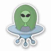 Alien in zijn kleine ruimteschip sticker (Voorkant)