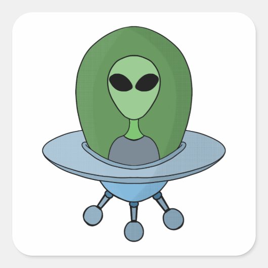 Alien in zijn kleine ruimteschip vierkante sticker (Voorkant)