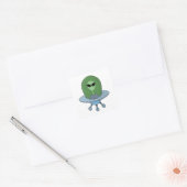 Alien in zijn kleine ruimteschip vierkante sticker (Envelop)