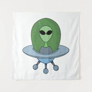 Alien in zijn kleine ruimteschip wandkleed