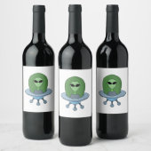Alien in zijn kleine ruimteschip wijn etiket (Flessen)