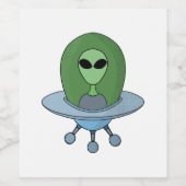 Alien in zijn kleine ruimteschip wijn etiket (Enkel label)