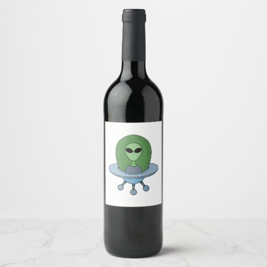 Alien in zijn kleine ruimteschip wijn etiket (Voorkant)