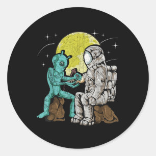 Alien Inking Astronaut Tattoo Vintage Tattoo Artis Ronde Sticker