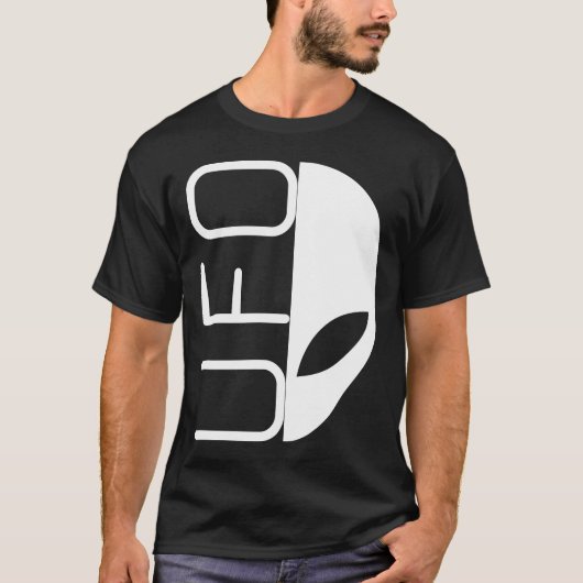Alien Invasie Half Face UFO Typografie Ontwerp T-shirt (Voorkant)
