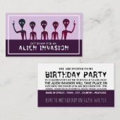 Alien Invasie, Kinderverjaardagsfeest Ticket Informatiekaartje (Voorkant / Achterkant)