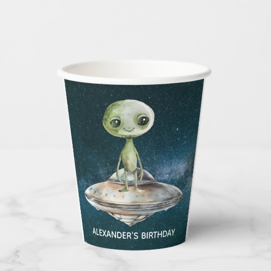 Alien Invasie Outer Space Verjaardag Papieren Bekers (Voorkant)