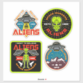 Alien Invasie Set van 4 Bundel Buitenaardse Wezens Sticker