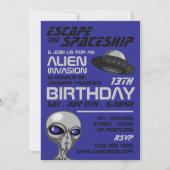 Alien Invasie Thema, Escape Room, Verjaardagsfeest Kaart (Voorkant)