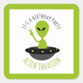 Alien Invasion, Birthday Vierkante Sticker (Voorkant)