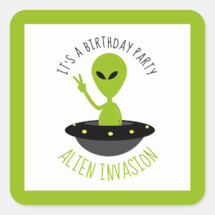 Alien Invasion, Birthday Vierkante Sticker