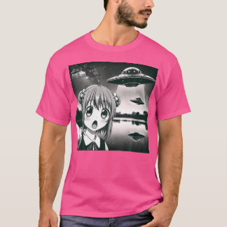 Alien Invasion Sci-Fi Humor Anime Girl Selfie met T-shirt