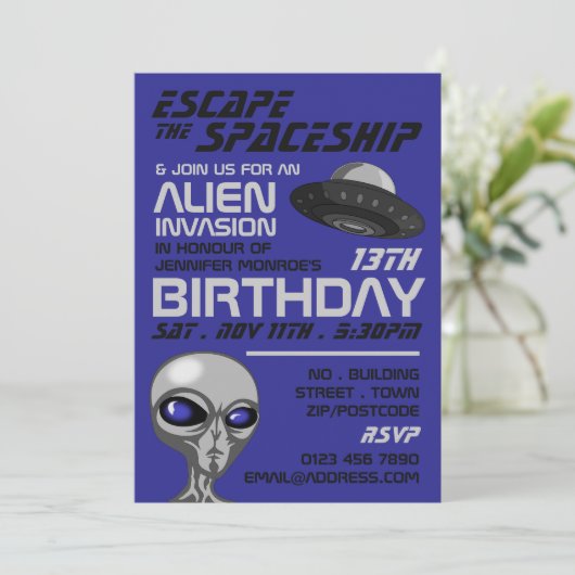 Alien Invasion Theme, Escape Room, Birthday Party Kaart (Staand voorkant)