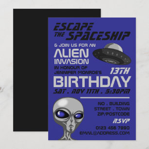 Alien Invasion Theme, Escape Room, Birthday Party Kaart