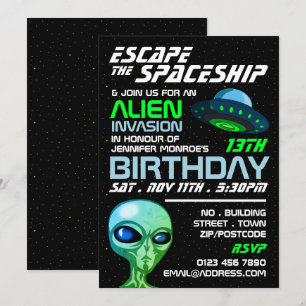 Alien Invasion Theme, Escape Room, Birthday Party Kaart